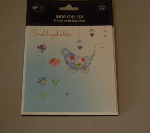 Indbydelse barnevogn med glimmer rosa